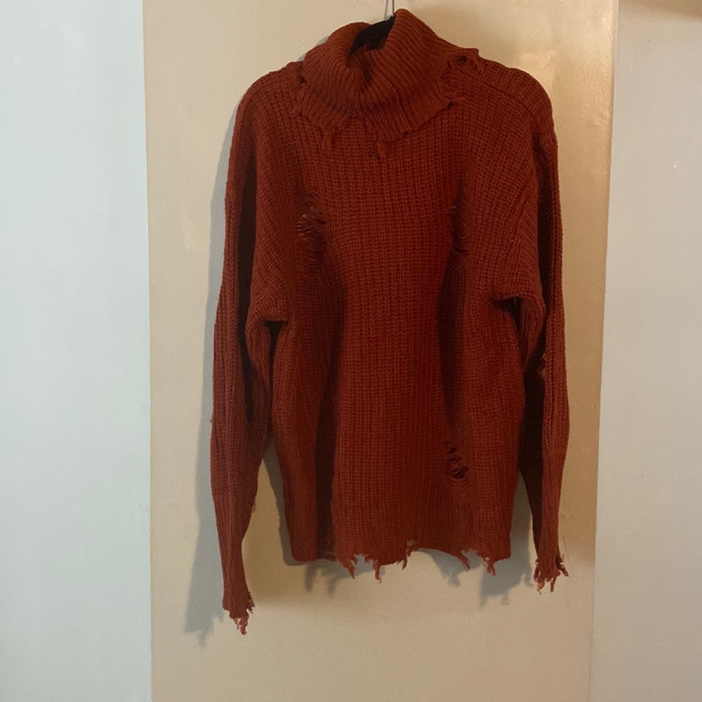 Orange Distressed Turtle Neck